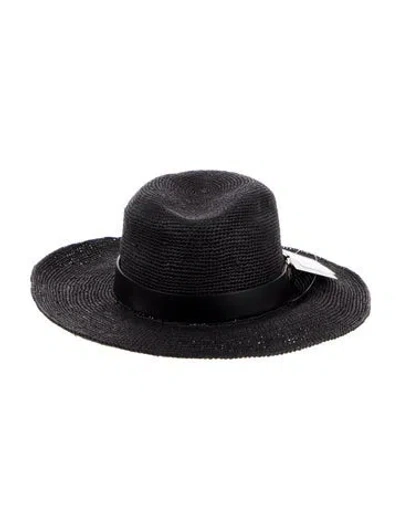Pre-owned Valentino Garavani Vlogo Straw Fedora Hat In Black