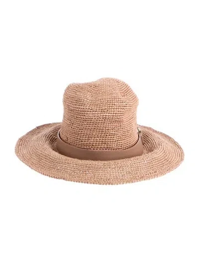 Pre-owned Valentino Garavani Vlogo Straw Fedora Hat In Neutral