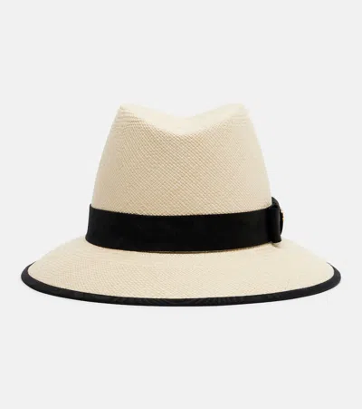 Valentino Garavani Vlogo Straw Panama Hat In Brown