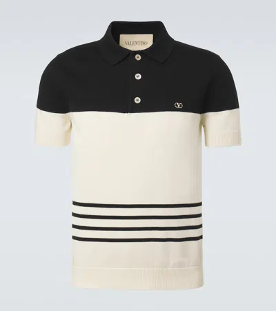 Valentino Vlogo Striped Cotton Polo Sweater In White