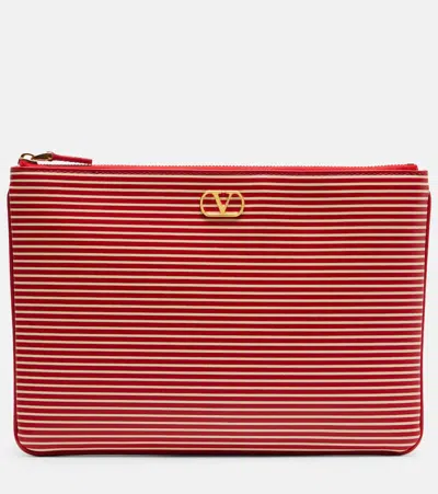 Valentino Garavani Vlogo Striped Leather Pouch In Red