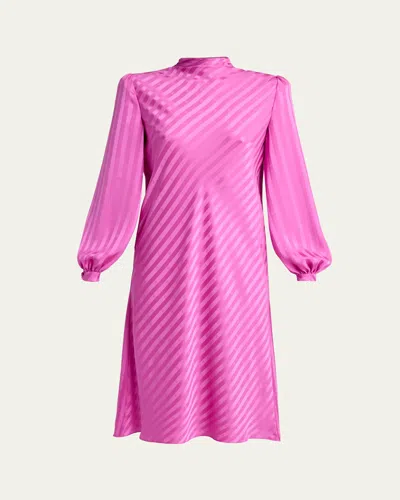 Valentino V-logo Striped Silk Puff-sleeve Shift Dress In Animal Print