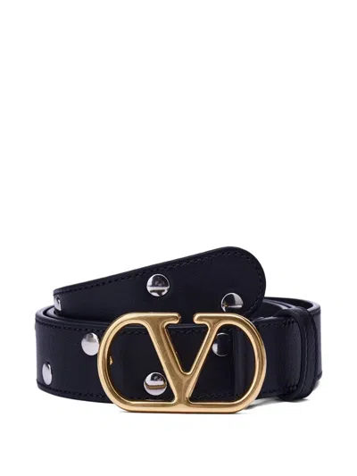 Valentino Garavani Vlogo Studded Leather Belt In Burgundy