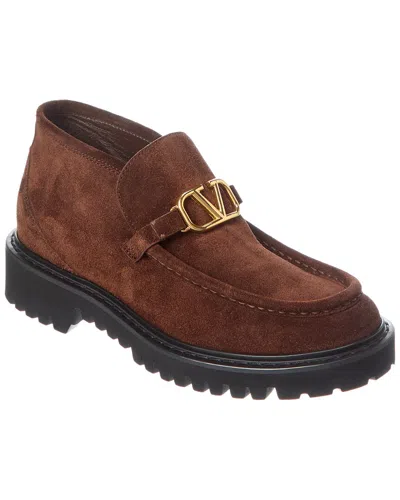 Valentino Garavani Vlogo Suede Loafer Booties In Brown
