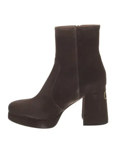 Pre-owned Valentino Garavani Vlogo Suede Boots W/ Tags In Brown