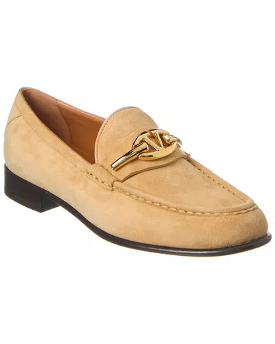 Valentino Garavani Vlogo Gate Embellished Suede Loafers In Beige O Tan