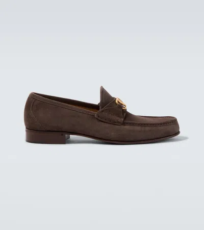 Valentino Garavani Vlogo Signature Leather Loafers Gold Hardware In Brown