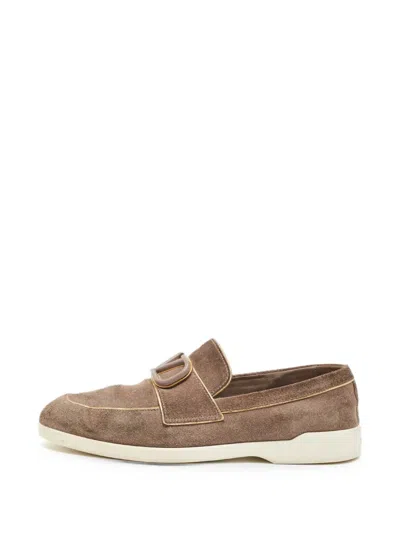 Pre-owned Valentino Garavani Vlogo Suede Loafers In Brown