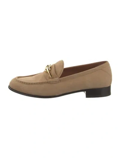 Pre-owned Valentino Garavani Vlogo Suede Loafers In Neutrals