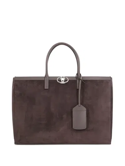 Valentino Garavani Vlogo Suede Tote Bag In Brown
