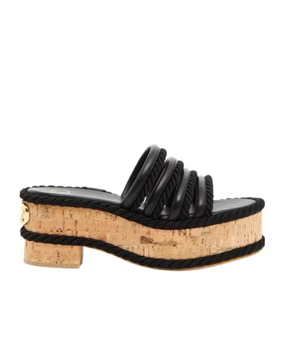 Valentino Garavani Vlogo Summerblocks Flatform Sandal In Nappa Leather And Silk Torchon 80mm In Black