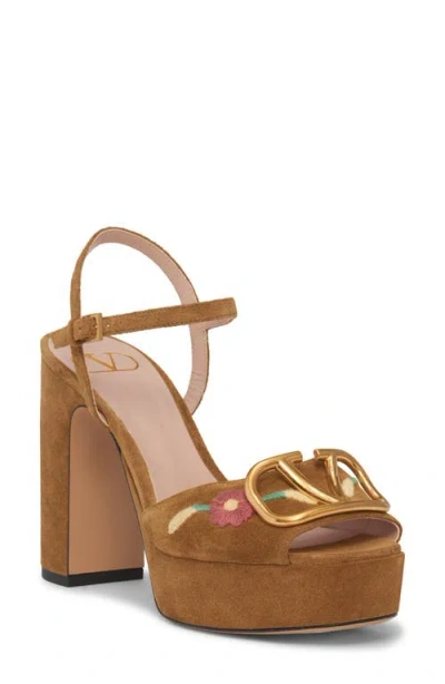 Valentino Garavani Valentino Vlogo Sunflower Embroidered Platform Sandal In Brown