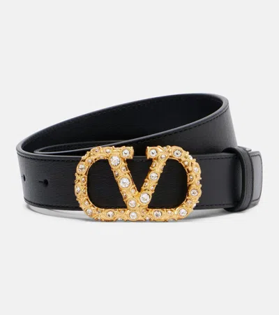 Valentino Garavani Vlogo Swarovski®-embellished Leather Belt In Black