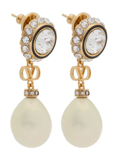 Valentino Garavani Valentino Vlogo Swarovski Pearl-embellished Earrings In Gold