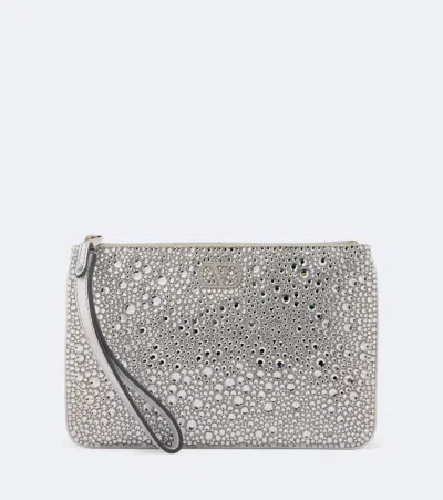Valentino Garavani Valentino Vlogo Signature Small Leather Clutch In Gray