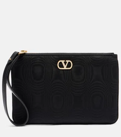 Valentino Garavani Vlogo Swarovski-embellished Moiré Pouch In Black