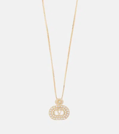 Valentino Garavani Vlogo Swarovski-embellished Pendant Necklace In Gold