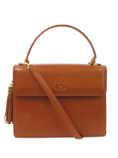 Pre-owned Valentino Garavani Vlogo Tassel Tote Bag In Brown