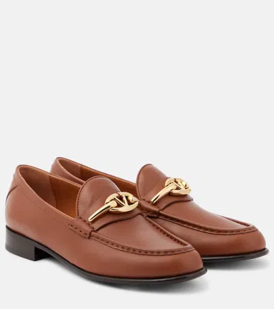 Valentino Garavani Vlogo The Bold Edition Leather Loafers In Brown