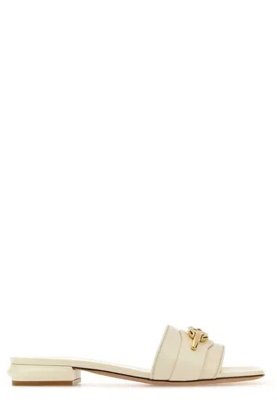 Valentino Garavani Vlogo Embellished Leather Slides In White
