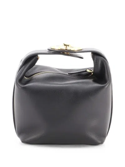 Pre-owned Valentino Garavani Vlogo The Bold Edition Top Handle Bag Leather Mini Satchel In Black