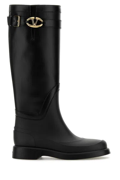 VALENTINO GARAVANI BLACK LEATHER AND RUBBER VLOGO THE BOLD BOOTS