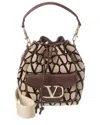 Valentino Vlogo Toile Iconographe Canvas & Leather Bucket Bag In Beige