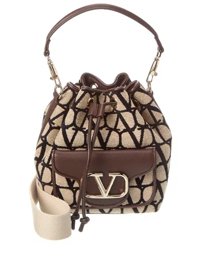 Valentino Garavani Vlogo Toile Iconographe Canvas & Leather Bucket Bag In Brown