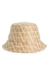 Valentino Garavani Toile Iconographe Raffia Bucket Hat In Natural/ivory