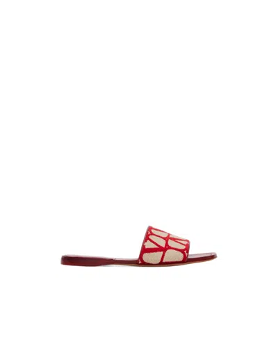 Valentino Garavani Vlogo Toile Iconographe Slides In Red