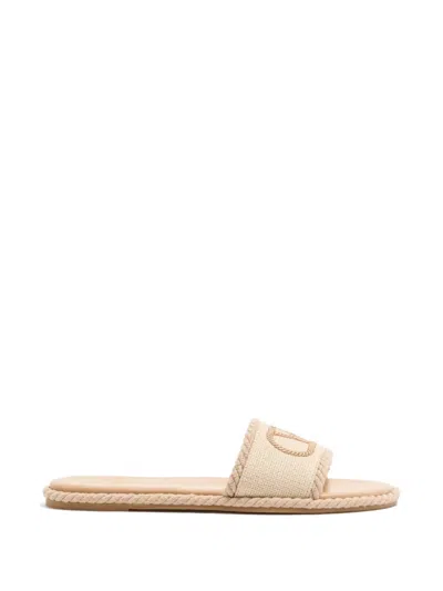 Valentino Garavani Vlogo Torchon Slide Sandals In Linen Canvas In Neutral