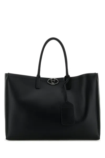 VALENTINO GARAVANI BLACK LEATHER VLOGO SHOPPING BAG