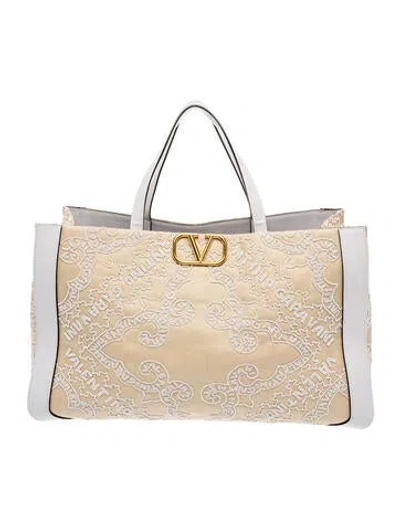 Pre-owned Valentino Garavani Vlogo Tote In Neutrals