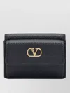 Valentino Vlogo Trifold Wallet Textured Leather In Black