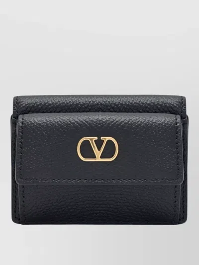 Valentino Garavani Vlogo Trifold Wallet Textured Leather In Black