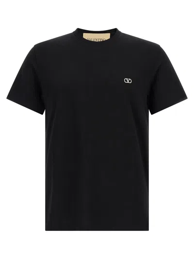 Valentino Logo-embroidered Cotton-jersey T-shirt In Black