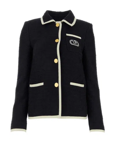 Valentino Vlogo Tweed Single-breasted Jacket In Black