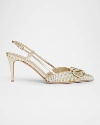 VALENTINO GARAVANI VLOGO TWO-TONE METALLIC SLINGBACK PUMPS