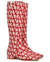 Valentino Vlogo 30 Type Toile Iconographe Canvas Knee-high Boot In Red