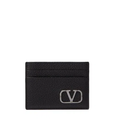 Valentino Garavani Vlogo Type Leather Cardholder In Black