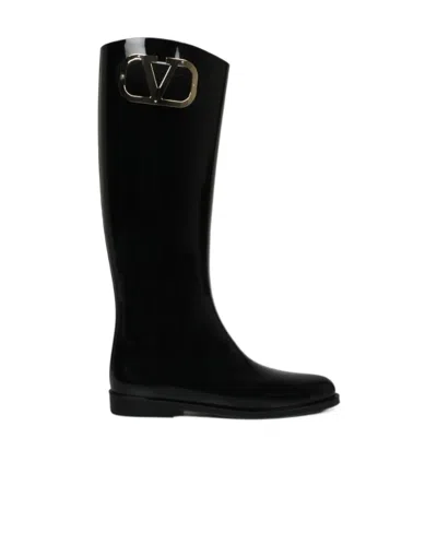 Valentino Garavani Vlogo Type Patent Boots In Black