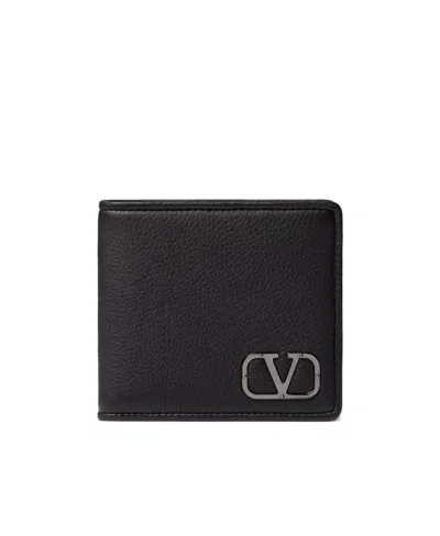 Valentino Garavani Vlogo Type Wallet In Grainy Calfskin In Black