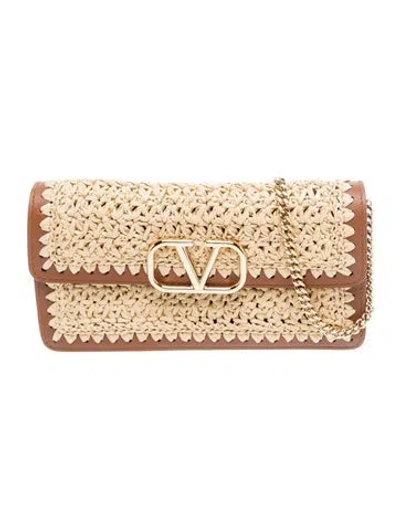 Pre-owned Valentino Garavani Vlogo V Logo Signature Strap Wallet In Neutral