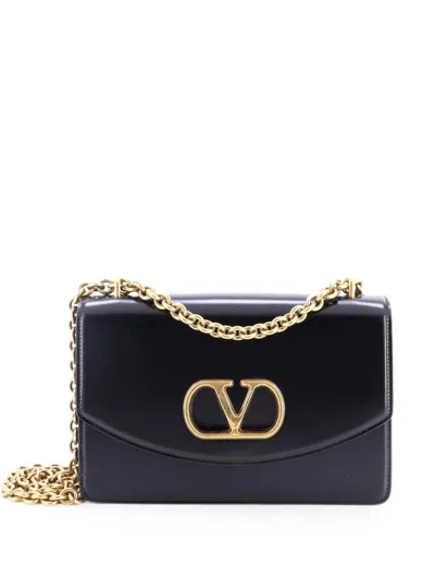 Pre-owned Valentino Garavani Vlogo Vain Leather Small Shoulder Bag In Black