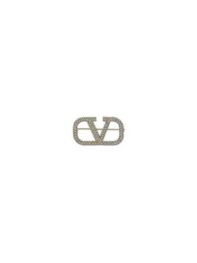 Valentino Garavani Vlogo  Brooch In Oro 18/crystal Silver