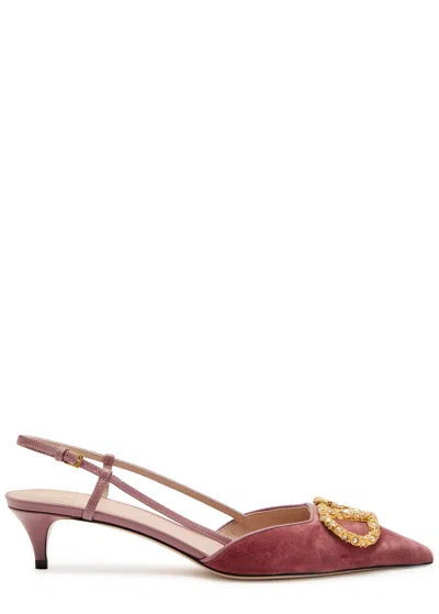 Valentino Garavani Valentino Vlogo Velvet And Leather Slingback Pumps In Pink