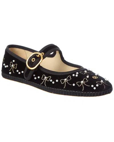 Valentino Garavani Valentino Vlogo Velvet Ballerina Flat In Black