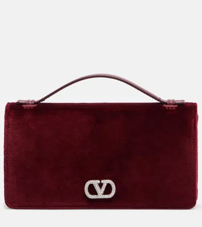 Valentino Garavani Vlogo Velvet Crossbody Bag In Red