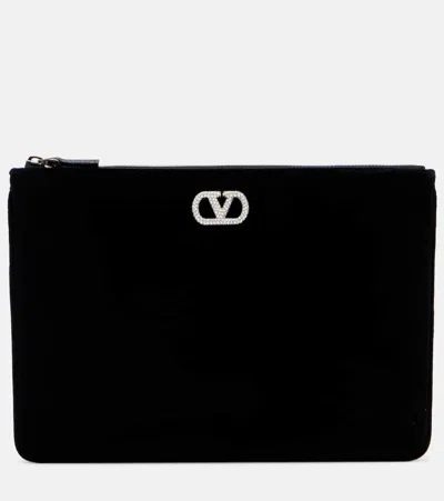 Valentino Garavani Vlogo Velvet Pouch In Black