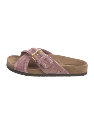 Pre-owned Valentino Garavani Vlogo Velvet Slides In Pink